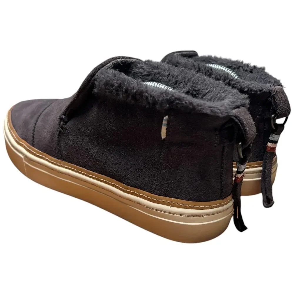 TOMS Paxton Women's 6.5 Gray Suede Ankle Boot Sneaker Faux Fur Lined Shoe